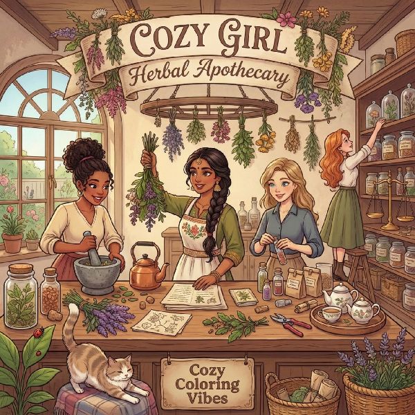 Cozy Girl Herbal Apothecary: Cute Comfy Adult Botanical Wellness Coloring Book | Fun Daily Self-Care Ritual Moments & Vintage Home Hygge Herbalist Remedy Scenes | Anxiety Relief, Mindfulness & Creative Aesthetic Art Therapy Gift for Seniors, Women & Teens