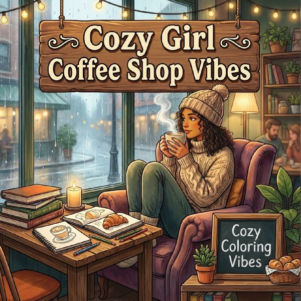 Cozy Girl Coffee Shop Vibes: Easy Bold Line Designs Of Aesthetic Cafes, Latte Art, Pastries, Book Nooks & Rainy Day Window Scenes | Mindful Self-Care, Stress Relief & Creative Therapy Gift For Adults & Teens Coloring Book Screen-Free Relaxation