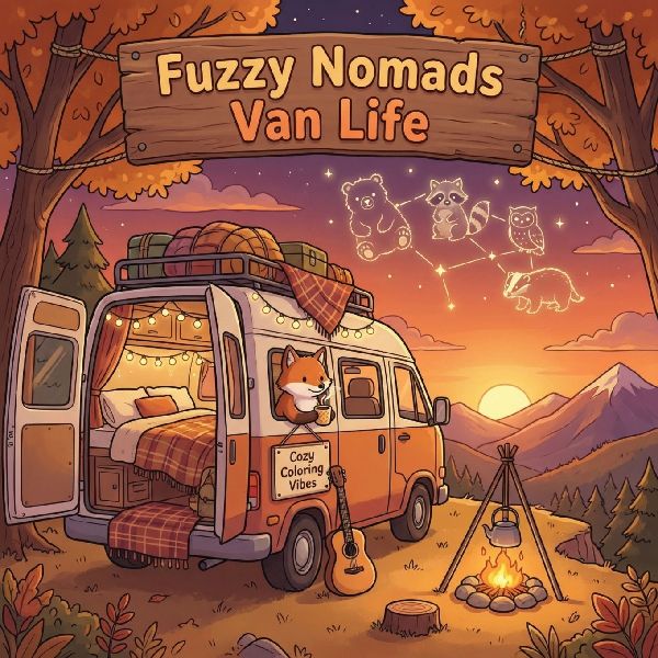 Fuzzy Nomads Van Life: A Cozy Travel Hygge Adult Coloring Book | Easy Bold Line Designs of Mobile Living, Scenic Road Trips, Campsites, Outdoor Retreats & National Parks | Relaxing Stress Relief, Mindfulness, Creative Therapy & Screen-Free Calm for Teens
