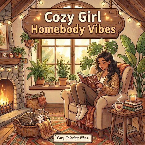 Cozy Girl Homebody Vibes: Cute Coloring Book for Adults & Teens | Easy Bold Line Hygge Designs of Relaxing Home Scenes, Quiet Daily Moments & Everyday Comfort | Self-Care, Therapy Stress Relief, Mindful Relaxation & Creative Screen-Free Gift