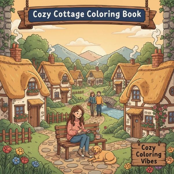 Cozy Cottage Coloring Book: Daily Relaxation Activities & Easy Bold Line Designs for Stress Relief & Mindfulness | Cute Country Homes, Village Corners & Family Moments for Adults & Teens | Color Peaceful Hygge Scenes for Therapy