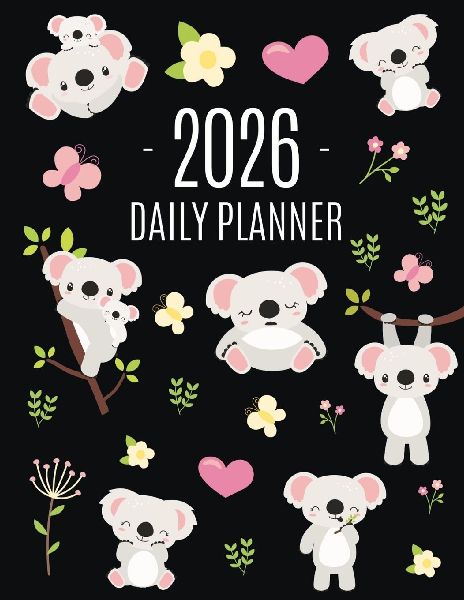 Koala Planner 2026: Australian Outback Animal Agenda: January-December | Pretty Pink Butterflies & Yellow Flowers Monthly Scheduler | For  Work or Office