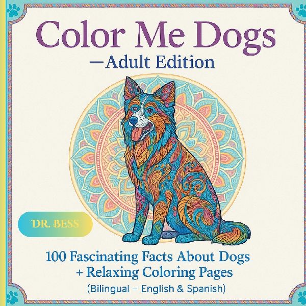 Color Me Dogs - Adult Edition: 100 Fascinating Facts about Dogs + Relaxing Coloring Pages (Bilingual - English & Spanish)