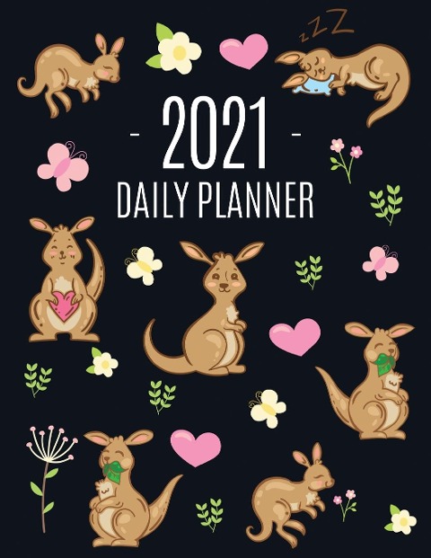 Kangaroo Daily Planner 2021: Cute Animal Calendar Scheduler for Girls | Pretty & Large Weekly Agenda with Australian Outback Animal, Pink Hearts + Butterflies | January - December | Monthly Spreads | For Appointments, Goals, Work, Office, College, School