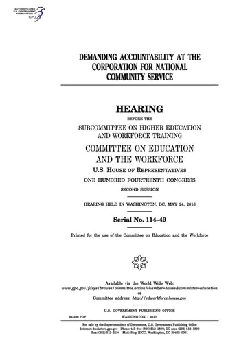 Demanding Accountability at the Corporation for National Community Service Hearing Before the Subcommittee on Higher Education and Workforce Training