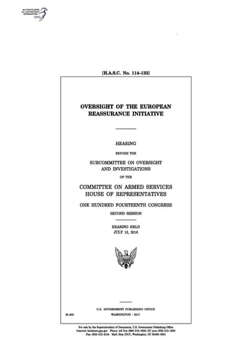 Oversight of the European Reassurance Initiative Hearing Before the Subcommittee on Oversight and Investigations of the Committee on Armed Services