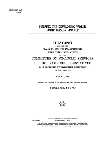 Helping the Developing World Fight Terror Finance Hearing Before the Task Force to Investigate Terrorism Financing of the Committee on Financial Services