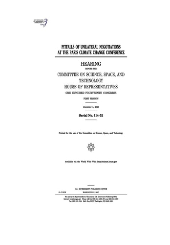 Pitfalls of Unilateral Negotiations at the Paris Climate Change Conference Hearing Before the Committee on Science