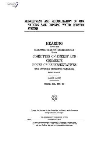 Reinvestment and Rehabilitation of Our Nation's Safe Drinking Water Delivery Systems Hearing Before the Subcommittee on Environment of the Committee on Energy and Commerce