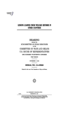 Lessons Learned from Welfare Reforms in Other Countries Hearing Before the Subcommittee on Human Resources of the Committee on Ways and Means