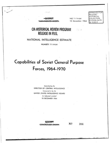 Capabilities of Soviet General Purpose Forces, 1964-1970 NATIONAL INTELLIGENCE Estimate NUMBER 11-14-64