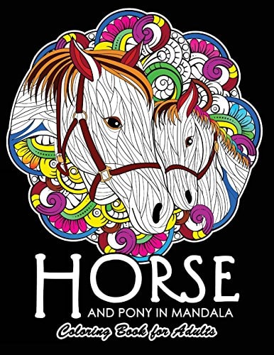 Horse and Pony in Mandala Coloring Book Adults Coloring Book
