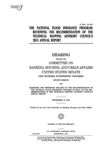 The National Flood Insurance Program Reviewing the Recommendation of the Technical Mapping Advisory Council's 2015 Annual Report