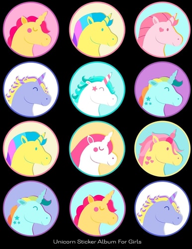 Unicorn Sticker Album For Girls 100 Plus Pages For PERMANENT Sticker Collection, Activity Book For Girls, Black - 8.5 by 11
