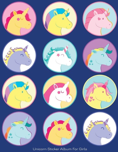Unicorn Sticker Album For Girls 100 Plus Pages For PERMANENT Sticker Collection, Activity Book For Girls, Blue - 8.5 by 11