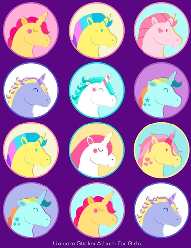 Unicorn Sticker Album For Girls 100 Plus Pages For PERMANENT Sticker Collection, Activity Book For Girls, Purple - 8.5 by 11