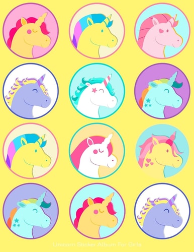 Unicorn Sticker Album For Girls 100 Plus Pages For PERMANENT Sticker Collection, Activity Book For Girls, Yellow - 8.5 by 11