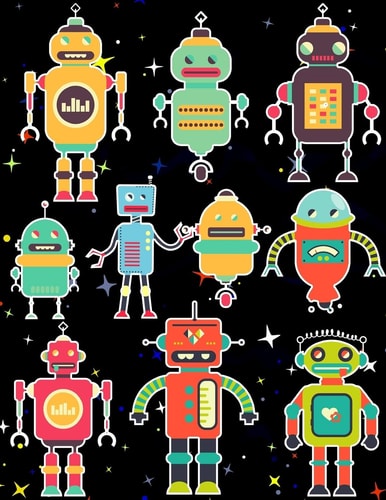 Robots Sticker Album For Boys 100 Plus Pages For PERMANENT Sticker Collection, Activity Book For Boys Or Girls - 8.5 by 11
