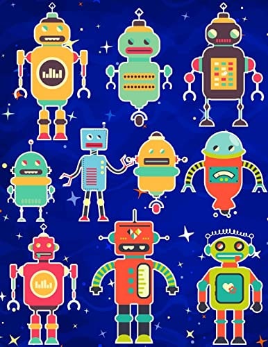 Robots Sticker Album For Boys 100 Plus Pages For PERMANENT Sticker Collection, Activity Book For Boys - 8.5 by 11