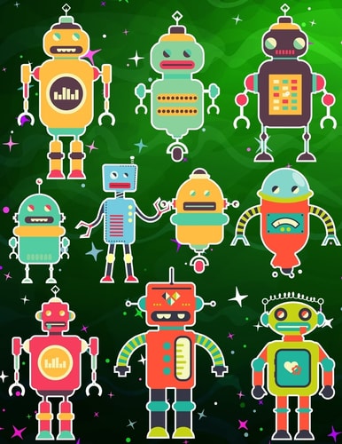 Robots Sticker Album For Boys 100 Plus Pages For PERMANENT Sticker Collection, Activity Book For Boys - 8.5 by 11