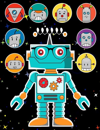 Robots Sticker Album 2 For Boys 100 Plus Pages For PERMANENT Sticker Collection, Activity Book For Boys - 8.5 by 11