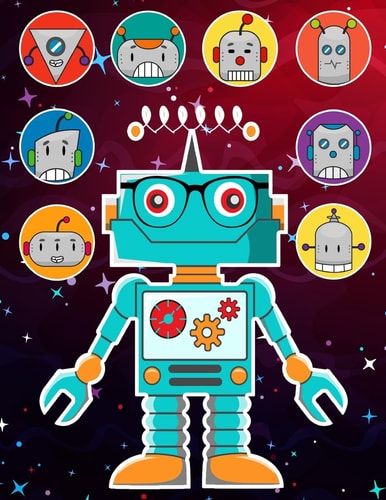 Robots Sticker Album 2 For Boys 100 Plus Pages For PERMANENT Sticker Collection, Activity Book For Boys - 8.5 by 11