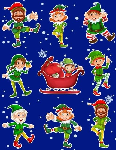 Christmas Holiday Sticker Album Dancing Elves 100 Plus Pages For PERMANENT Sticker Collection, Activity Book For Boys and Girls - 8.5 by 11