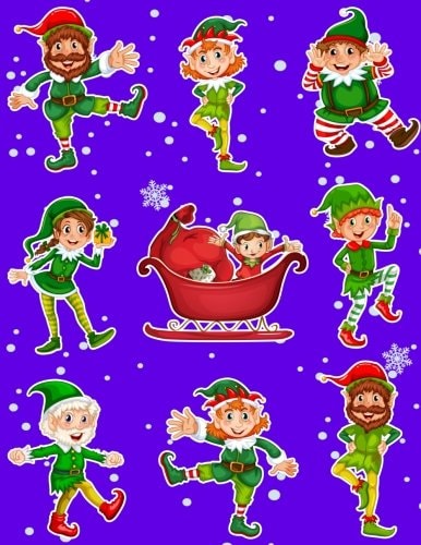 Christmas Holiday Sticker Album Dancing Elves 100 Plus Pages For PERMANENT Sticker Collection, Activity Book For Boys and Girls - 8.5 by 11