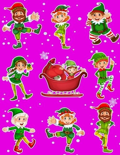 Christmas Holiday Sticker Album Dancing Elves 100 Plus Pages For PERMANENT Sticker Collection, Activity Book For Boys and Girls - 8.5 by 11