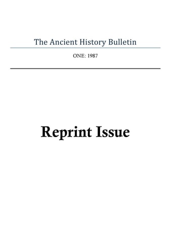 The Ancient History Bulletin Volume One Reprint Issues