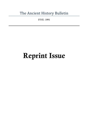 Ancient History Bulletin Volume Five Reprint Issue