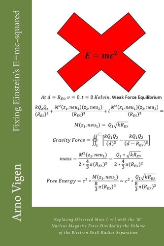 Fixing Einstein's E=mc-Squared Replacing Observed Mass (?m?) with the ?M? Nucleus Magnetic Force Divided by the Volume of the Electron Shell Radius Separation