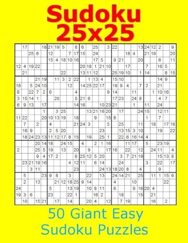 Sudoku 25x25 50 Giant Easy Sudoku Puzzles