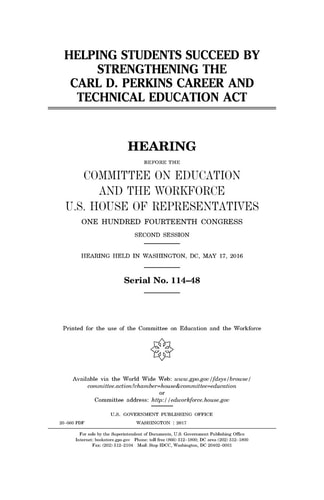 Helping Students Succeed by Strengthening the Carl D. Perkins Career and Technical Education Act