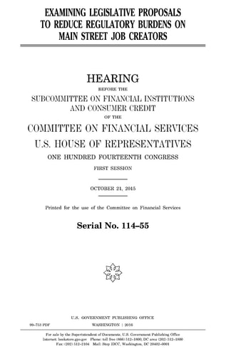 Examining Legislative Proposals to Reduce Regulatory Burdens on Main Street Job Creators