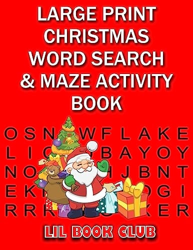 Large Print Christmas Word Search and Maze Activity Book Homeschool Activity Book for Kids