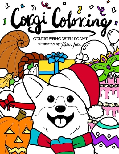 Corgi Coloring Celebrating with Scamp