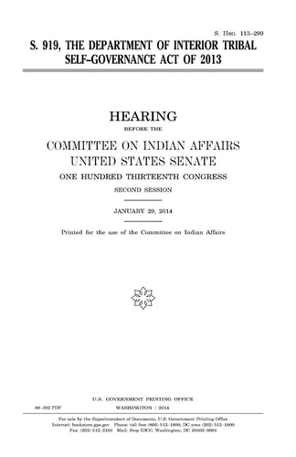 S. 919, the Department of Interior Tribal Self-Governance Act Of 2013