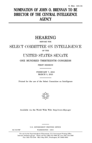 Nomination of John O. Brennan to Be Director of the Central Intelligence Agency