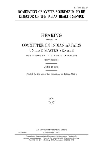 Nomination of Yvette Roubideaux to Be Director of the Indian Health Service