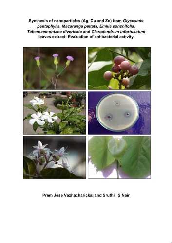 Synthesis of nanoparticles (Ag, Cu and Zn) from Glycosmis pentaphylla, Macaranga peltata, Emilia sonchifolia, Tabernaemontana divericata and Clerodendrum infortunatum leaves extract