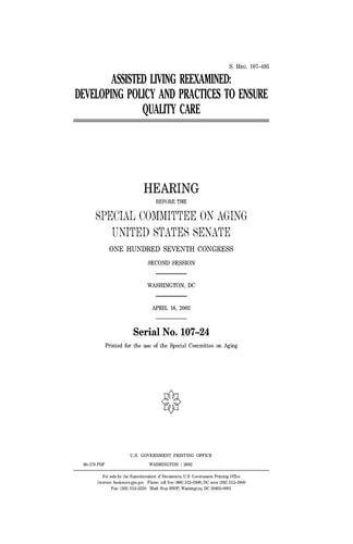 Assisted Living Reexamined Developing Policy and Practices to Ensure Quality Care