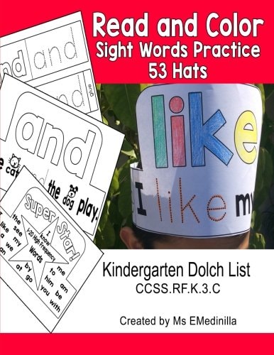 Read and Color Sight Words Practice 53 Hats Kindergarten Dolch List CCSS. RF. K. 3. C