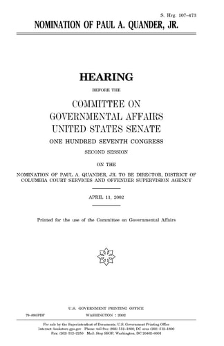 Nomination of Paul A. Quander, Jr.