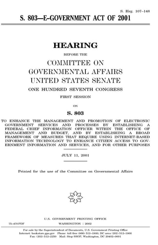 S. 803, E-Government Act Of 2001