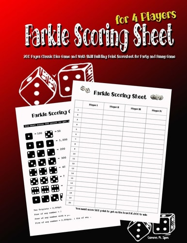 Farkle Scoring Sheet for 4 Players 200 Pages Classic Dice Game and Math Skill Building Point Scoresheet for Party and Funny Game