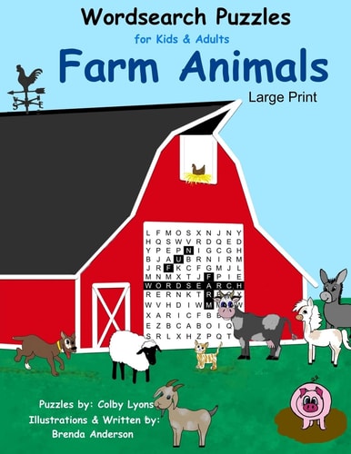 Word Search Puzzles Farm Animals For Kids and Adults Large Print