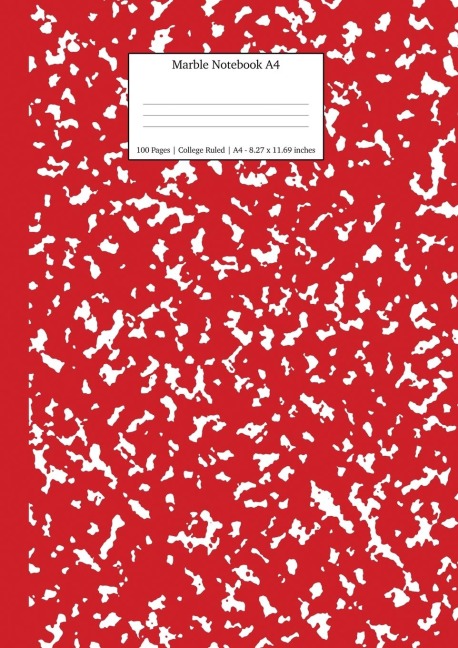 Marble Notebook A4: Red Marble College Ruled Journal