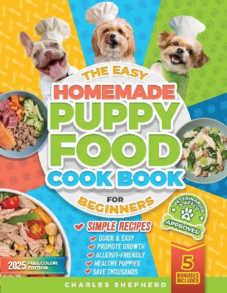 The Easy Homemade Puppy Food Cookbook for Beginners: Quick, Simple, All-Natural, Vet-Approved Recipes to Help Your Puppy Grow Strong, Healthy and Eliminate Allergies-Even If Youve Never Cooked Before