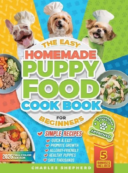 The Easy Homemade Puppy Food Cookbook for Beginners: Quick, Simple, All-Natural, Vet-Approved Recipes to Help Your Puppy Grow Strong, Healthy and Eliminate Allergies-Even If Youve Never Cooked Before